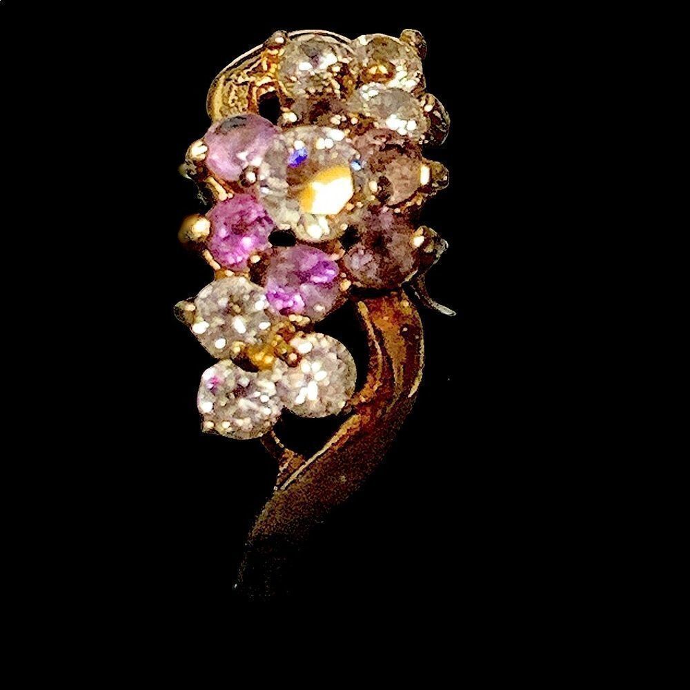 VTG 18 K HGE Plated Faux Ameythyst Cz Diamond Cocktail Ring by Lind size  9.5